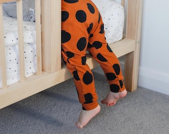 Rust Dot Baby Leggings: Handmade Cotton Jersey, Unisex Toddler Pants
