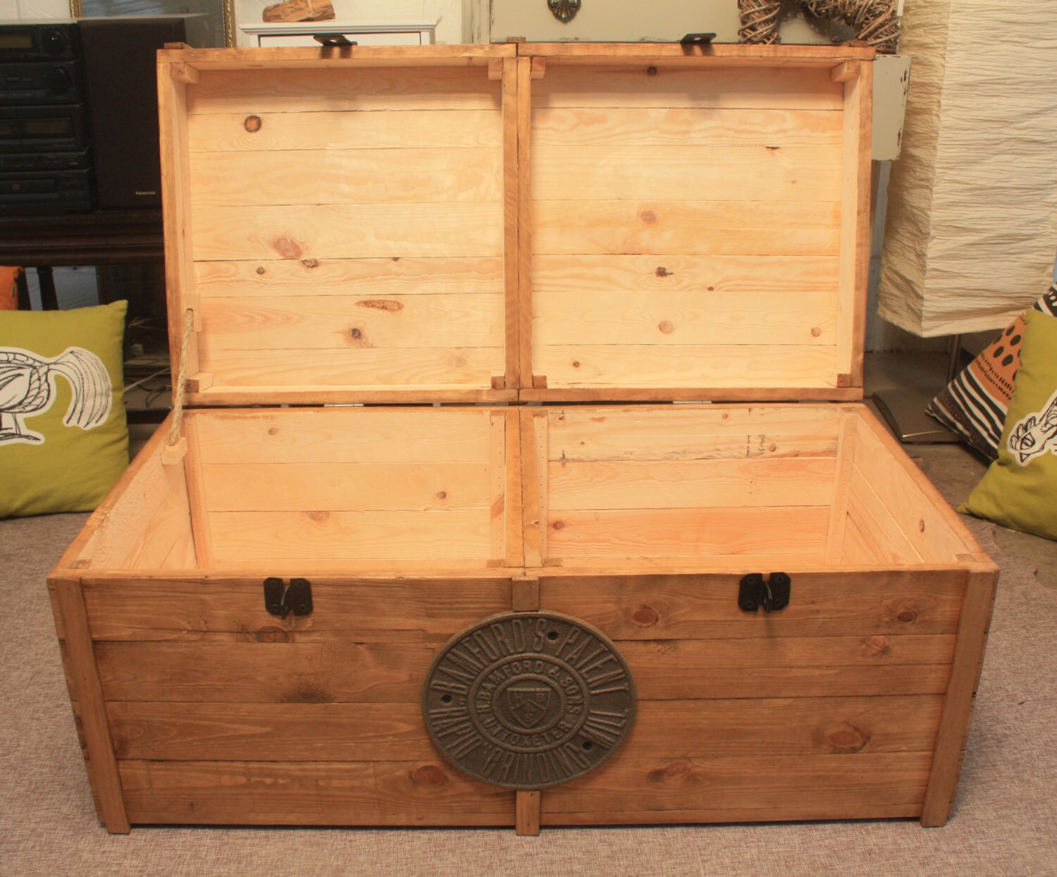 Large Vintage Wooden Chest Trunk Rustic Storage Blanket Box Etsy