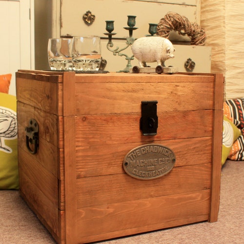 Baúl de madera rústico para guardar mantas, mesa de centro, estilo antiguo