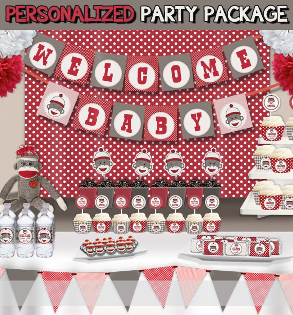 Sock Monkey Baby Shower Party Printable Wall Banner Sock Etsy