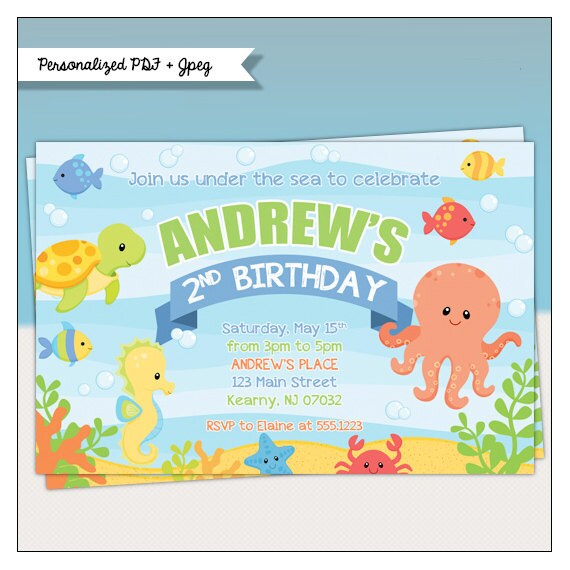 Unter Dem Meer Geburtstag Party Druckbare Einladungen Meer Etsy