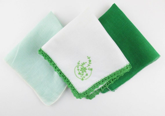 3 St. Patrick's Day Hankies - Crochet, Embroidery