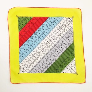 Bold Colors With Graphic Pattern - Multi-color With Arrows - Olive Green, Red, Light Blue, White and Grey - Hanky - Collector Hankie