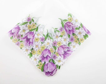 Lavender/Purple Tulips - White and Lavender - Golden Yellow and White Accents - Border - Light Cotton Hanky - Gift - Collect - Doll Dress