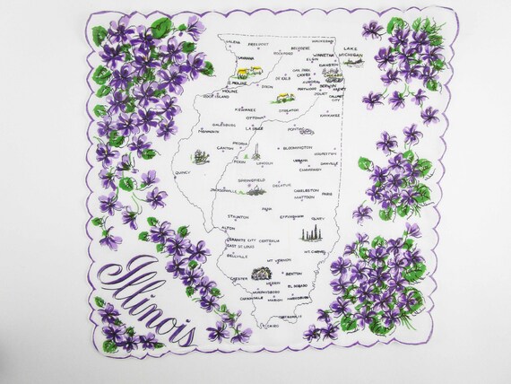 Souvenir 'Illinois' Hanky - Cities in the State; … - image 2