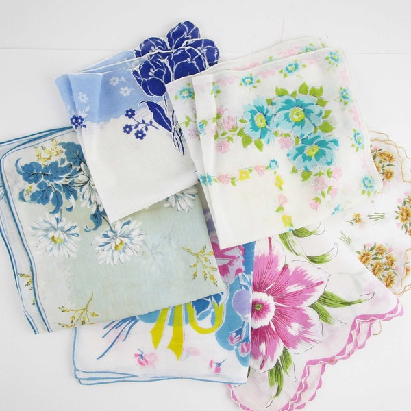 Six Project Hankies - Multiple Patterns and Colors - Hankie Quilts, Curtains, Flowers, Purses, Doll Dresses, Etc.