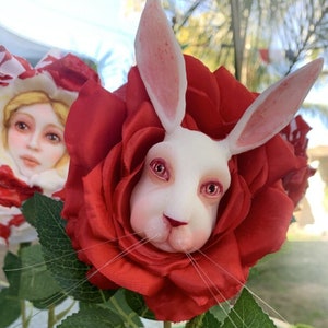 Alice in Wonderland (non) Talking flowers &quot;Queen&#39;s Rabbit&quot; Character series by Sutherland For party props  tea parties table decor vignettes