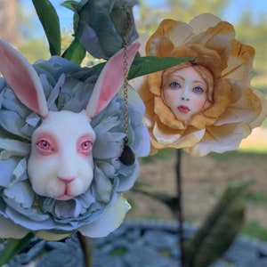 Alice in Wonderland (non) Talking flowers &quot;White Rabbit&quot; Character series by Sutherland For party props  tea parties table decor vignettes