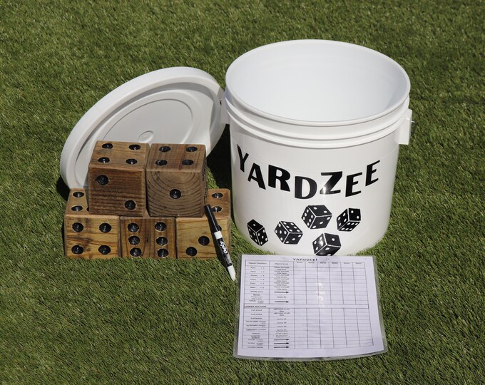 Yardzee Game with Bucket & Lid|Large Dice|Yard Games|Wedding Games|Wooden Games|Yard Dice|Fathers Day Gift|