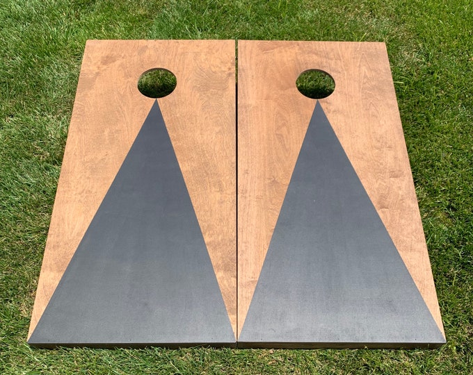 Cornhole Boards with a light stain and Black triangle w\bags included|Fathers Day|Wedding Gift|Bag Toss|Corn Toss|Baggo|Lawn Game|Christmas
