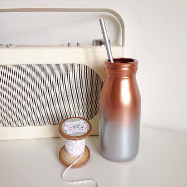 Metallic copper and silver ombre mini milk bottle