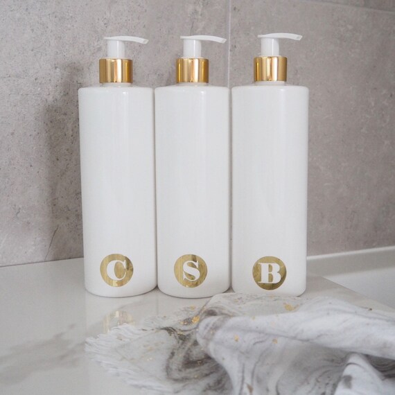 Monogram Gold And White Reusable Bathroom Toiletries Bottles Etsy