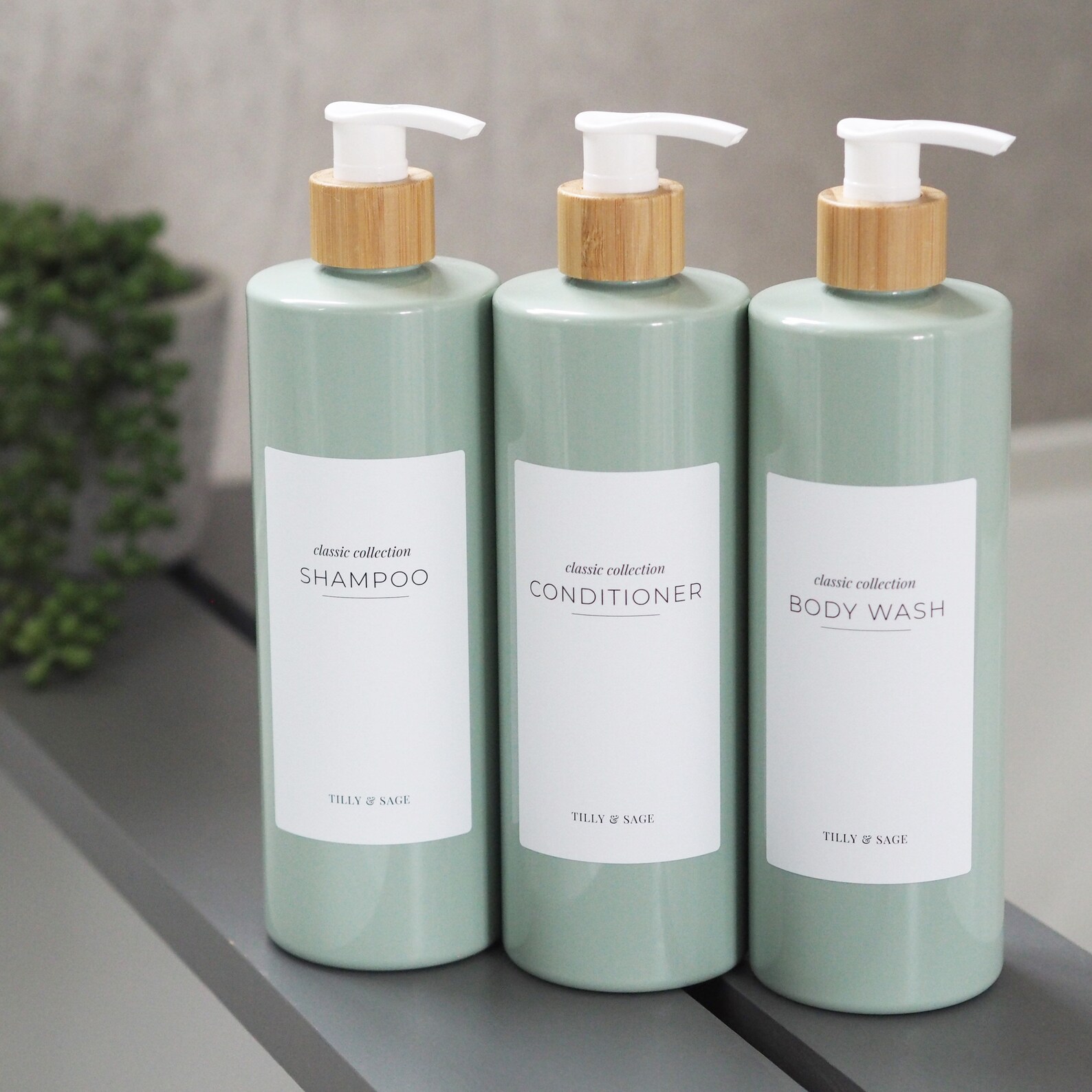 Sage Green Classic Label Reusable Bathroom Bottles Shampoo Etsy UK