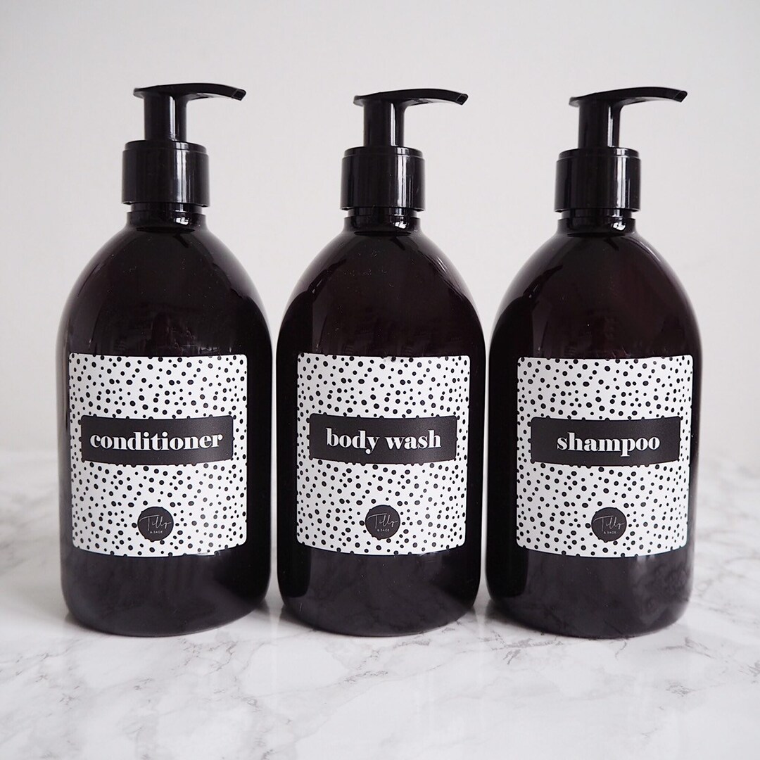 Amber 500ml plastic reusable bathroom bottles with monochrome Etsy.de