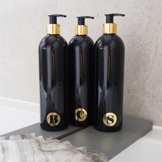 Monogram Gold And Black Reusable Bathroom Toiletries Bottles Etsy