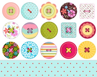 15 Sewing Buttons, Vector Illustrations, Colection, Digital Paper, Polka Dots, Commercial Use, Personal Use