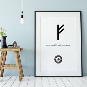 Money Wealth Luck Abundance Viking Rune, Black and White, Scandinavian ...
