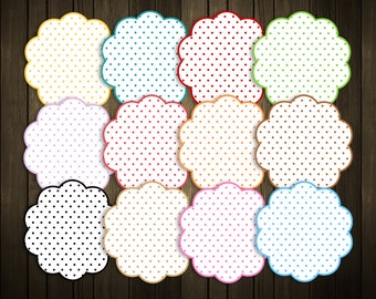 12 Scalloped Polka Dots SVG Frames Circles Backgrounds Banners Commercial Use Prints and Crafts Sublimation Transparent Background PNG