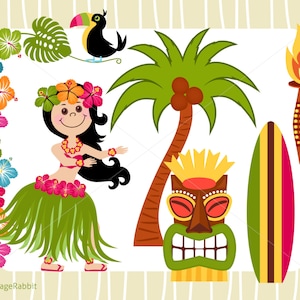 Hawaiian Luau Tiki Party Vector Illustration Clipart Digital Clipart Set, Hawaii Clipart, Commercial Use