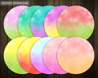 10 Ombre Watercolor Circles PNG Easter Clip Art Files Frames Labels Transparent Background Printable Commercial Use Craft Supply Sublimation