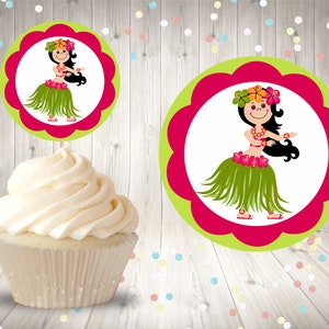 13 Luau Cupcake Toppers and Labels Printable Files Clip Arts Digital Sublimation Tropical Luau Summer Hawaii Hibiscus Flamingo Tiki Party image 5