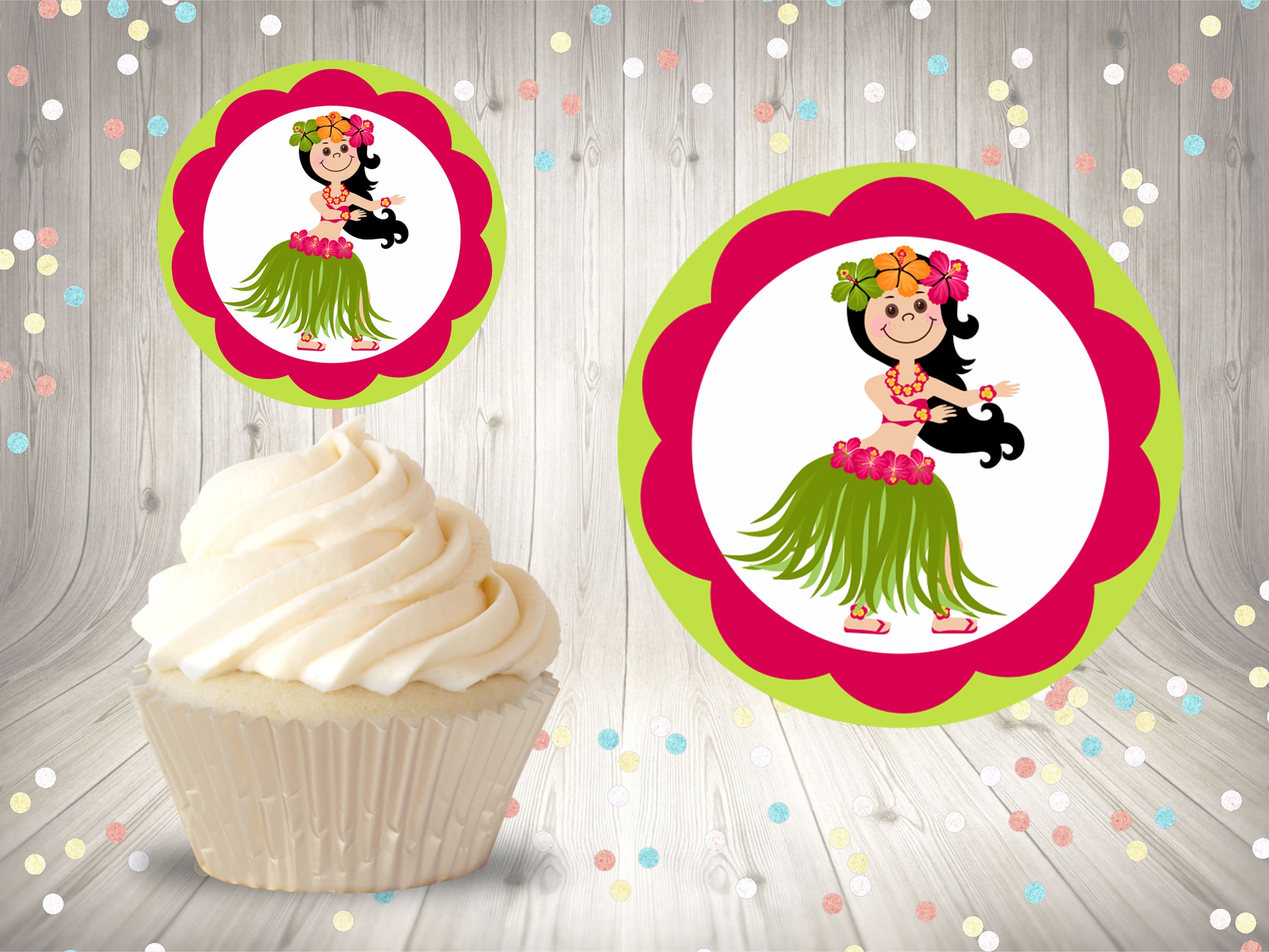 13 Luau Cupcake Toppers and Labels Printable Files Clip Arts Digital