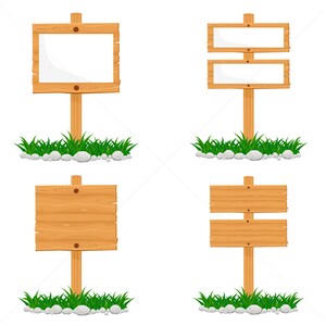 BUY 10 GET 5 FREE, Coupon Code - 5FREE   4 Wooden Signs with White Paper, Vector Illustrations, Icons, Borders, Banners