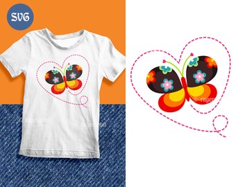 Flowers Butterfly Heart Stitched Shape SVG Vector Illustration Sublimation TShirt Design Girlie Commercial Use Spring Clip Art Flowers