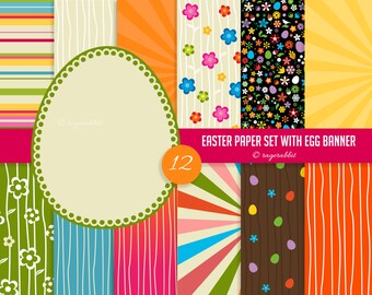 BUY 10 GET 5 FREE, Coupon Code - 5FREE   Easter Paper Set, Backgrounds, Digital, Egg Banner