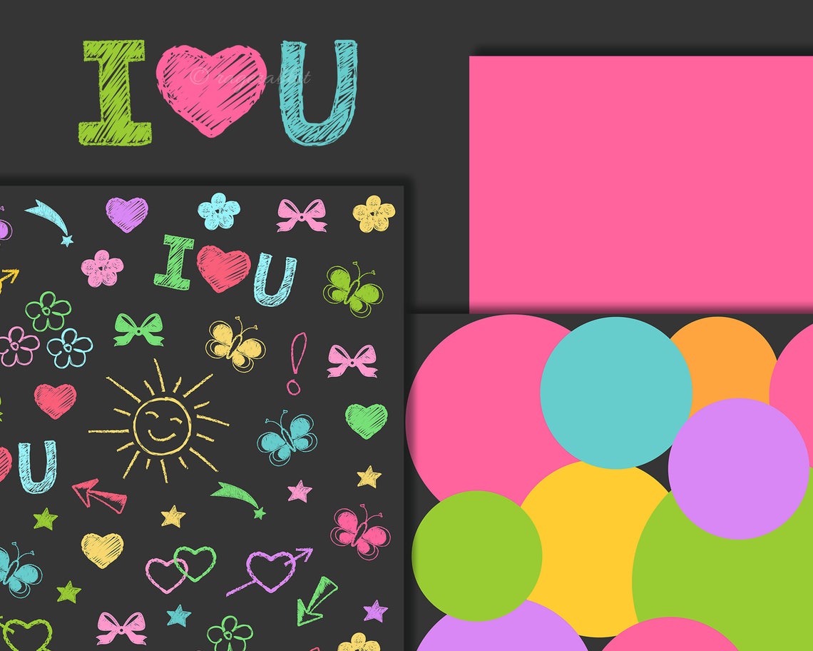 Chalkboard Digital Paper Clip Art I Love You Love Etsy