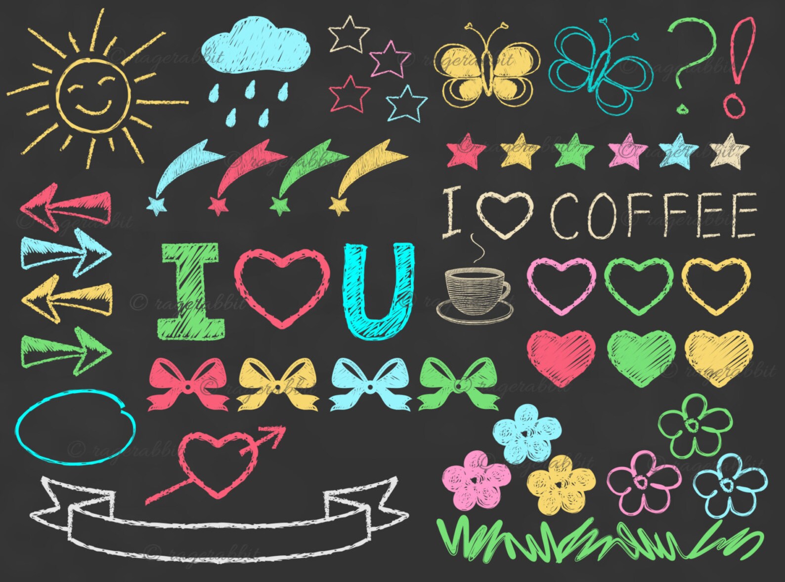 Chalkboard Elements Vector Illustrations Set Collection Etsy