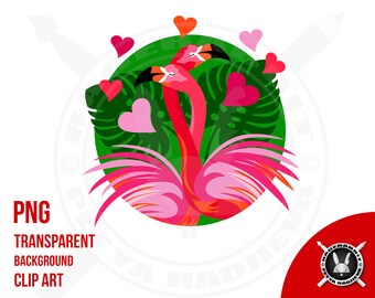 Flamingo Hug Printable Sublimation PNG File Commercial Use Clip Art Hearts Birds Digital Illustration Valentine's Day Love