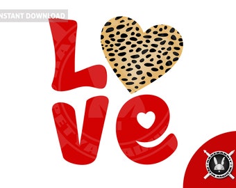 Love Word with Leopard Cheetah Heart Shape Valentine's Day Decoration Prints and Crafts Clip Art Commercial Use Animal Print Sublimation
