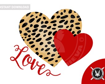 Cheetah Leopard Red Heart Love Text PNG Transparent Background Printable File Sublimation Valentine's Day Exotic
