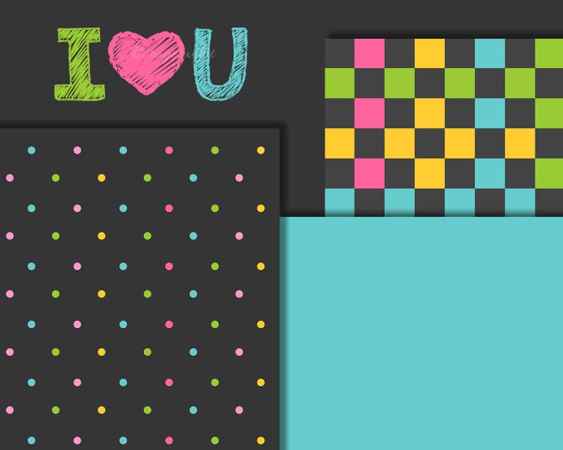 Chalkboard Digital Paper Clip Art I Love You Love Etsy