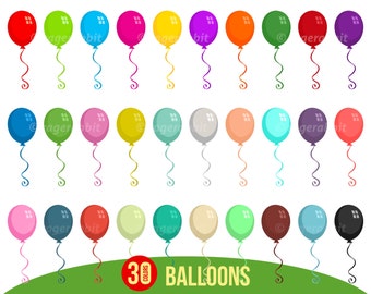 30 Balloons, Vector Illustrations, Cliparts, Party Decorations, Cartoon, Design Elements, Scrapbooking, Balloon Clip Art, Birthday Clip Art