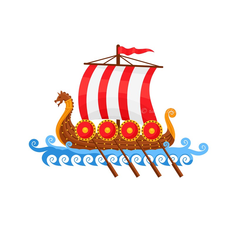 Viking Ship Cartoon Illustration Baby Wall Art Nursery Etsy