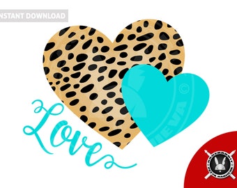 Love Hearts PNG Transparent Background Cheetah Leopard Turquoise Heart Love Sublimation Clip Art Printable File Sublimation Valentine's Day