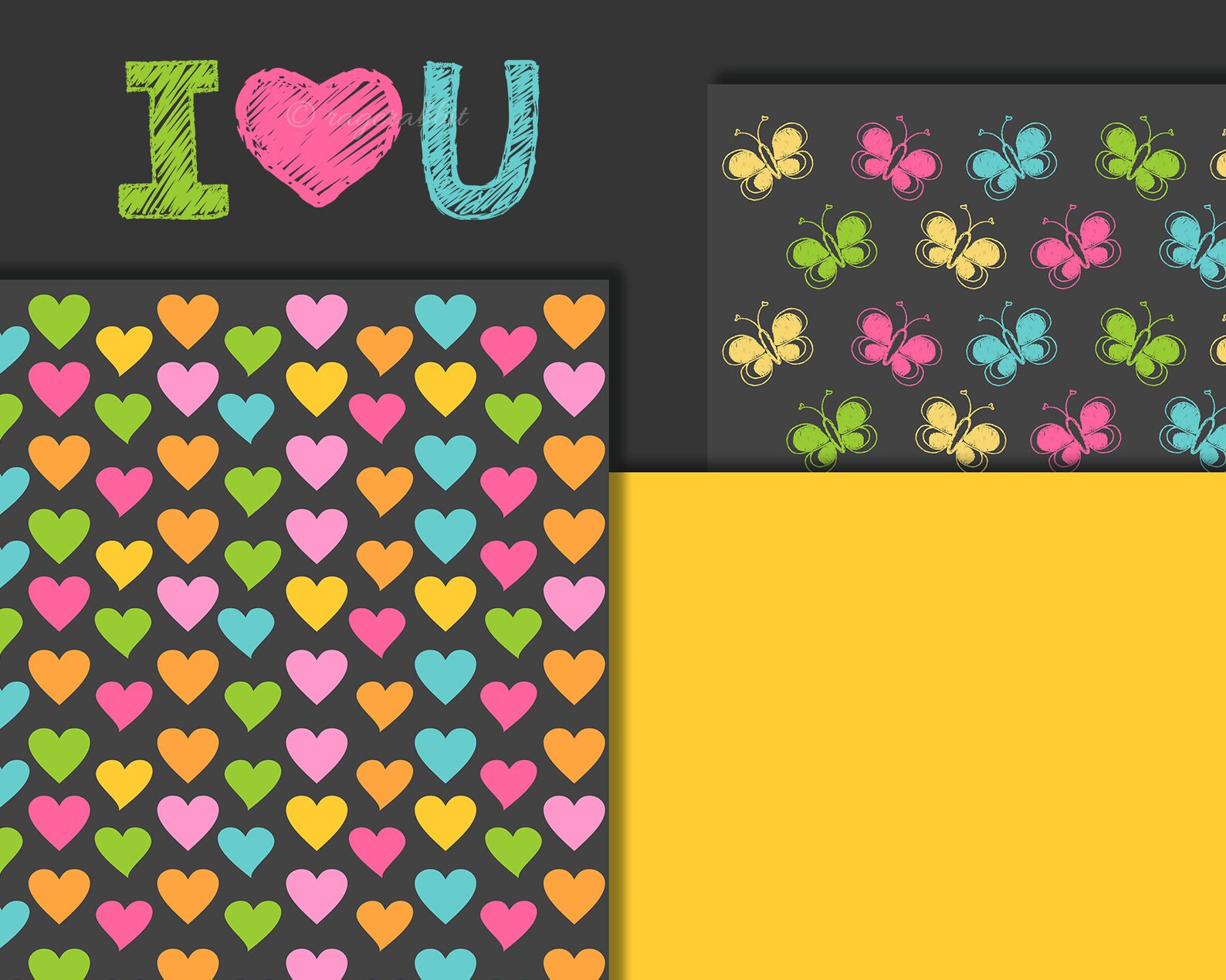 Chalkboard Digital Paper Clip Art I Love You Love Etsy
