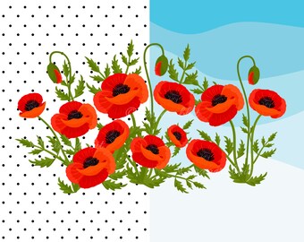 Ilustración vectorial de amapolas con 2 papeles digitales. ¡Compra 10 y llévate 5 GRATIS! Código de cupón: 5 GRATIS. Clip art de amapolas.