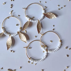 White Beads Hoops Earrings