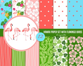BUY 10 GET 5 FREE, Coupon Code - 5FREE   Famingo Digital Paper with Flamingo Birds Clip Arts, Commercial Use, Personal Use