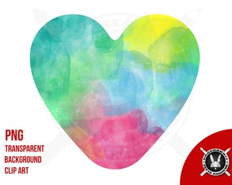 Rainbow Watercolor Heart PNG Transparent Background Clip Art Printable Prints Crafts Valentine's Day Love Shape Commercial Use Sublimation