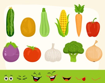 BUY 10 GET 5 FREE, Coupon Code - 5FREE   Vegetables Creation Kit, Funny, Smiles, Faces, Vector, Commercial Use, Personal Use, Fun, Party