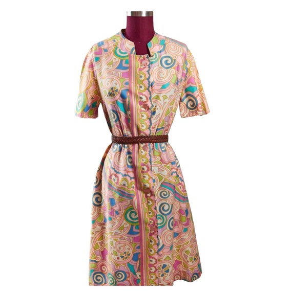 Vintage Pastel GEOMETRIC Dress M L Mod A-Line Ski… - image 1