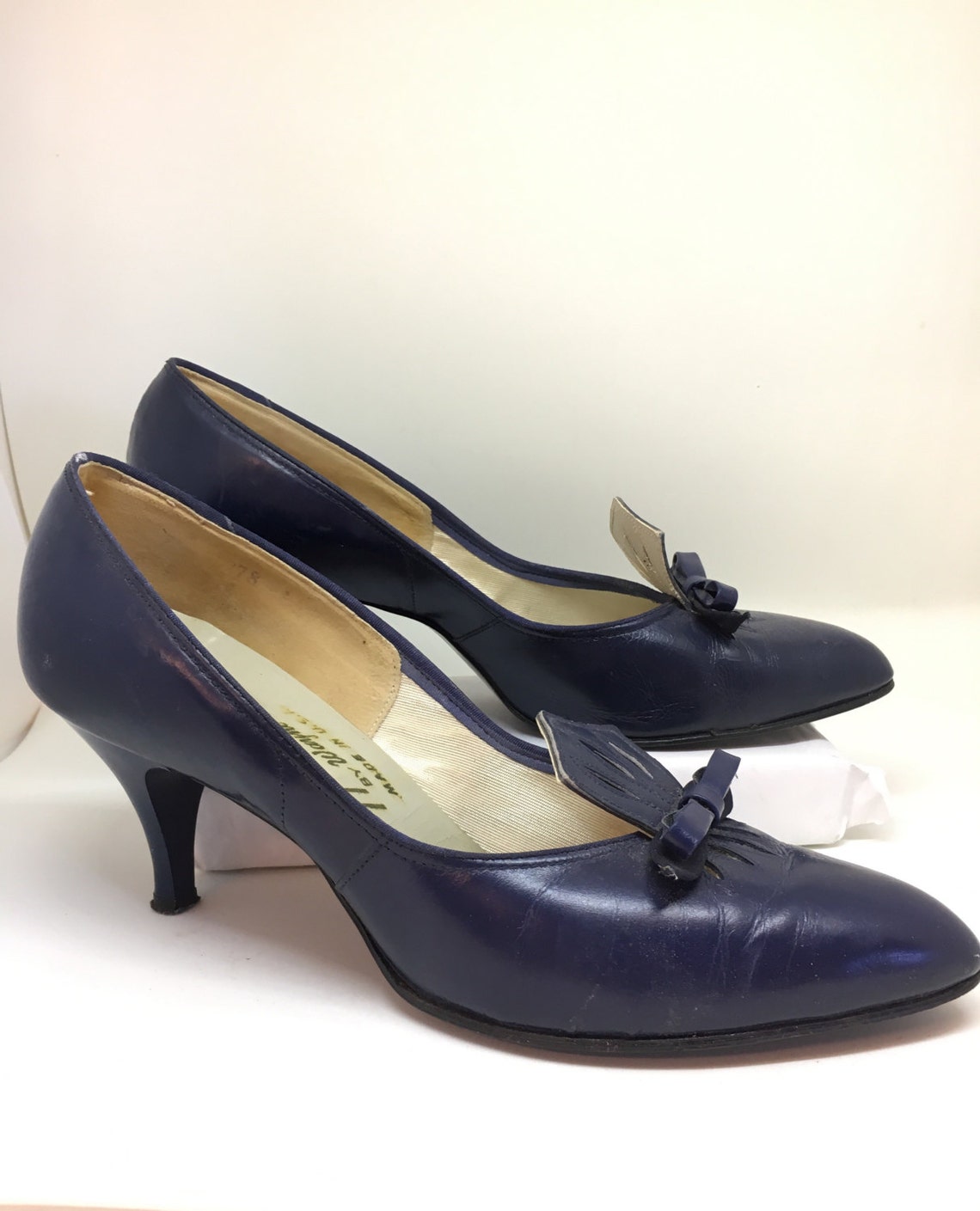 LOAFER STILETTOS Vtg Women's Pumps Navy blue heels Size | Etsy