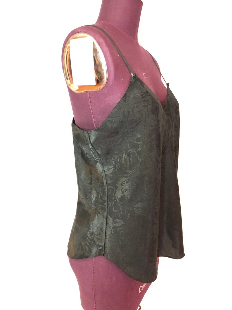 90s Vintage Black Camisole with Tony Rose Accents Womens Medium