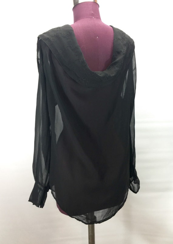 90s Vtg M Medium Black Button Down WIDE NECK Coll… - image 5