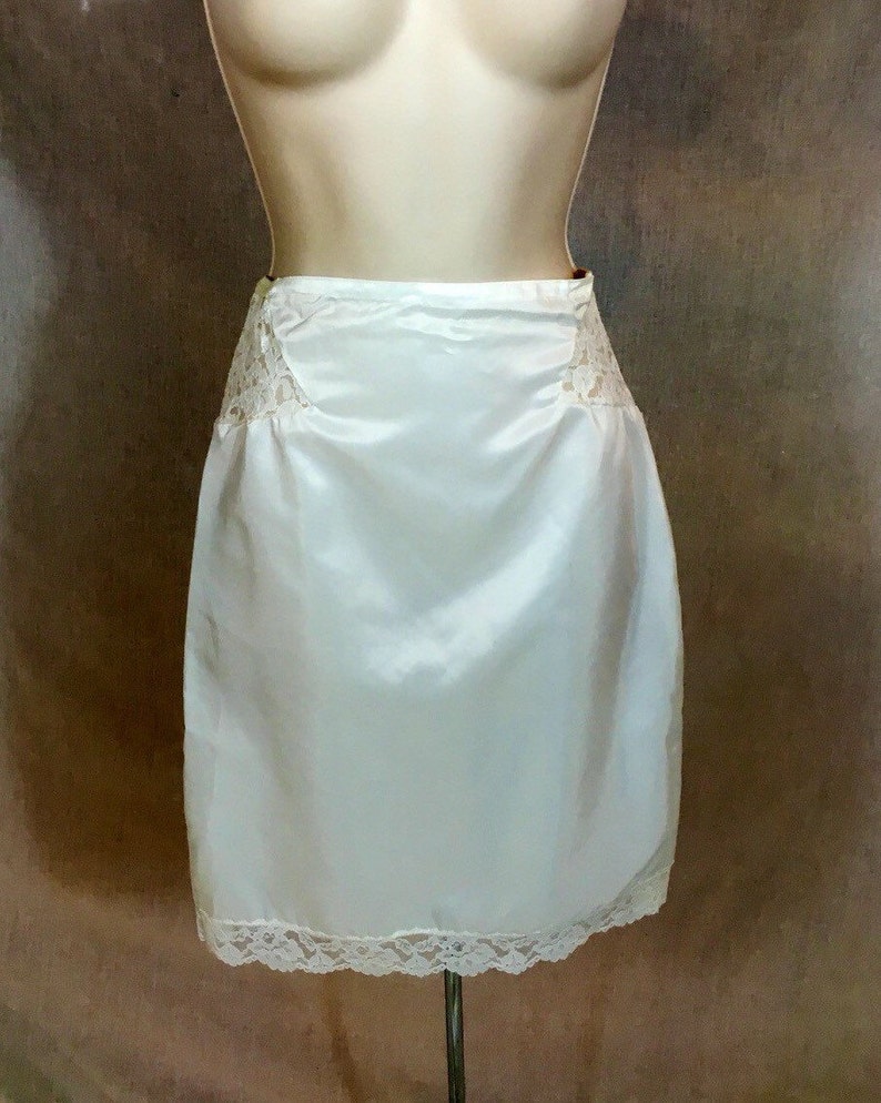 Vintage XS White Half Slip SLIT Lace Elastic Waist Etsy