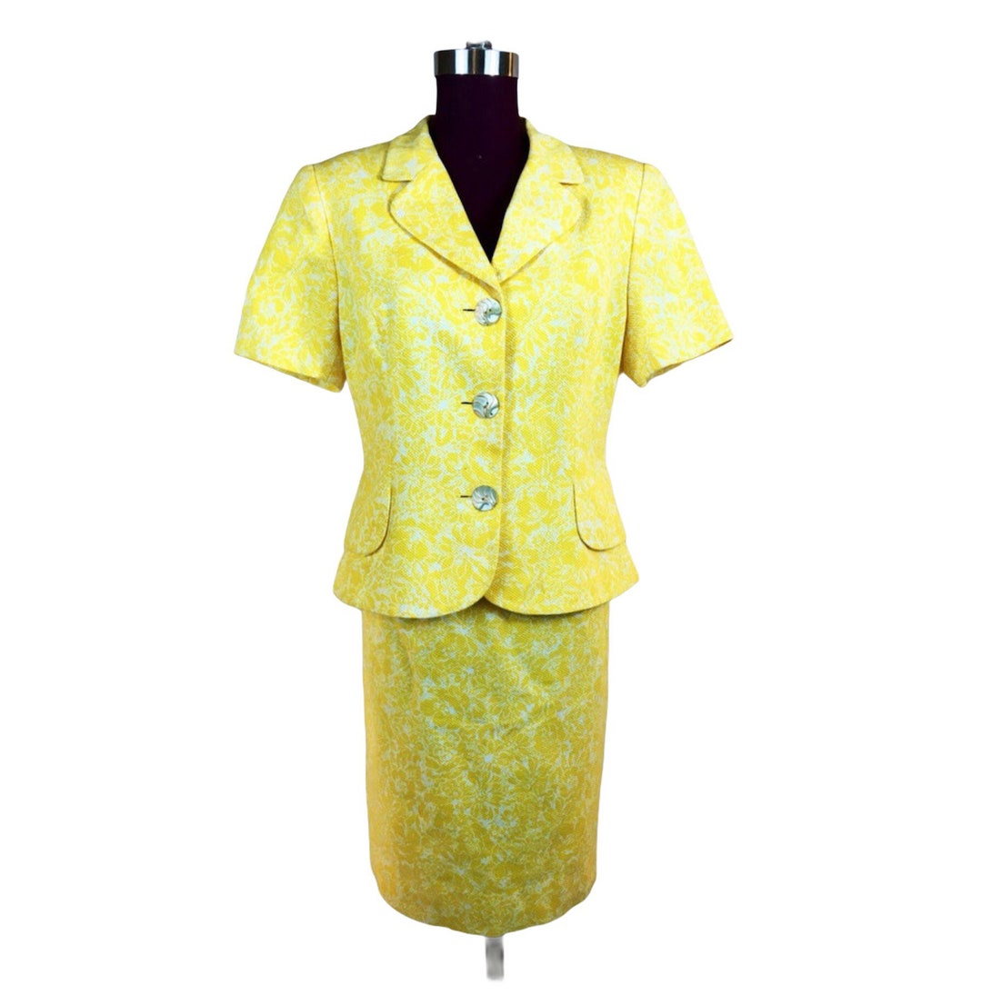 YELLOW Skirt Suit 2 Piece Vintage 10 L Jacket Short Sleeve Etsy